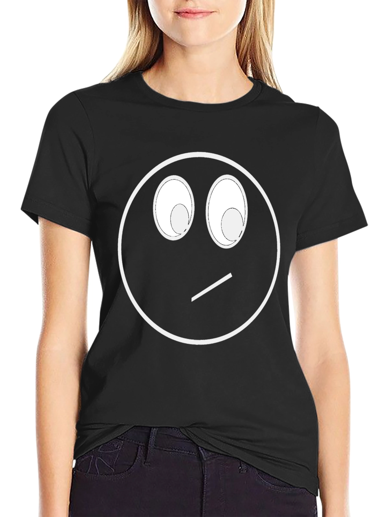 Funny Skeptical Smiley Face Graphic T-Shirt