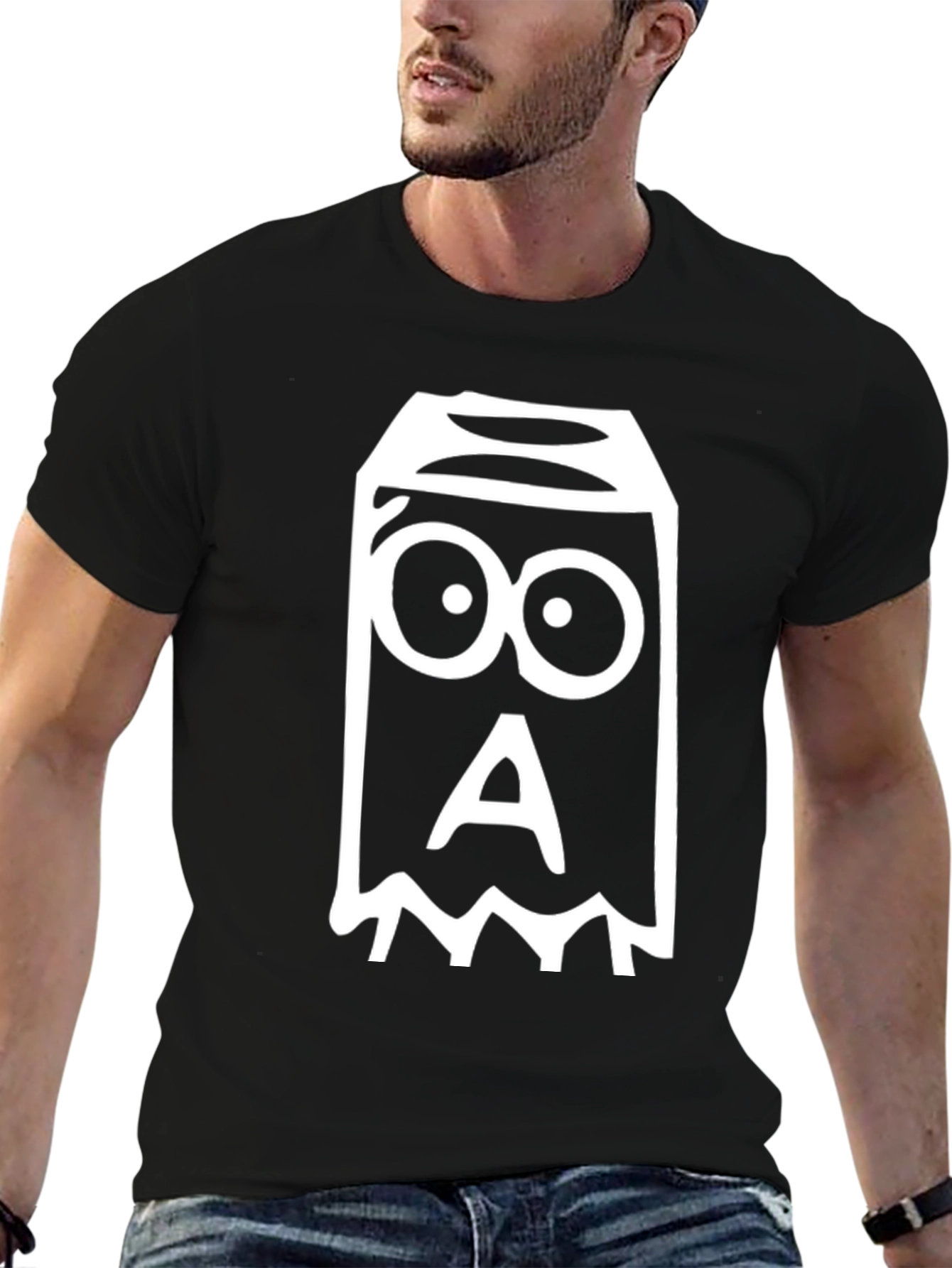 Spooky Cartoon Ghost T-Shirt - Black