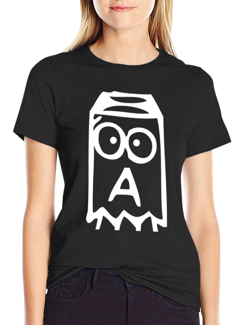 Spooky Cartoon Ghost T-Shirt - Black