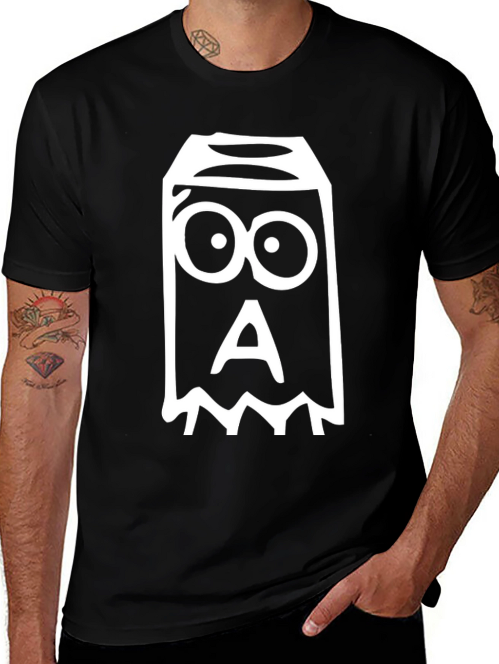 Spooky Cartoon Ghost T-Shirt - Black