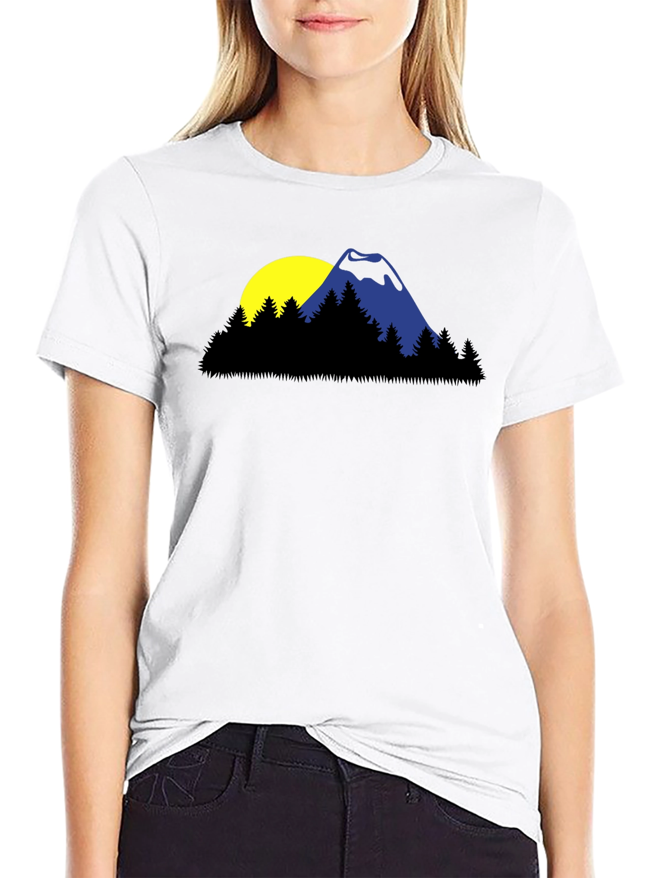Mountain Sunset Graphic Tee - Black Cotton Blend Shirt