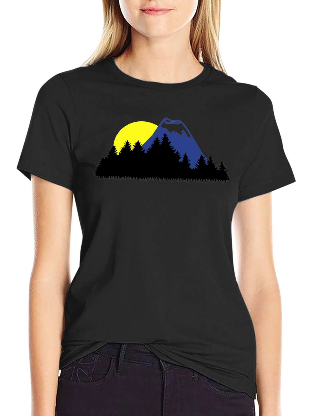 Mountain Sunset Graphic Tee - Black Cotton Blend Shirt
