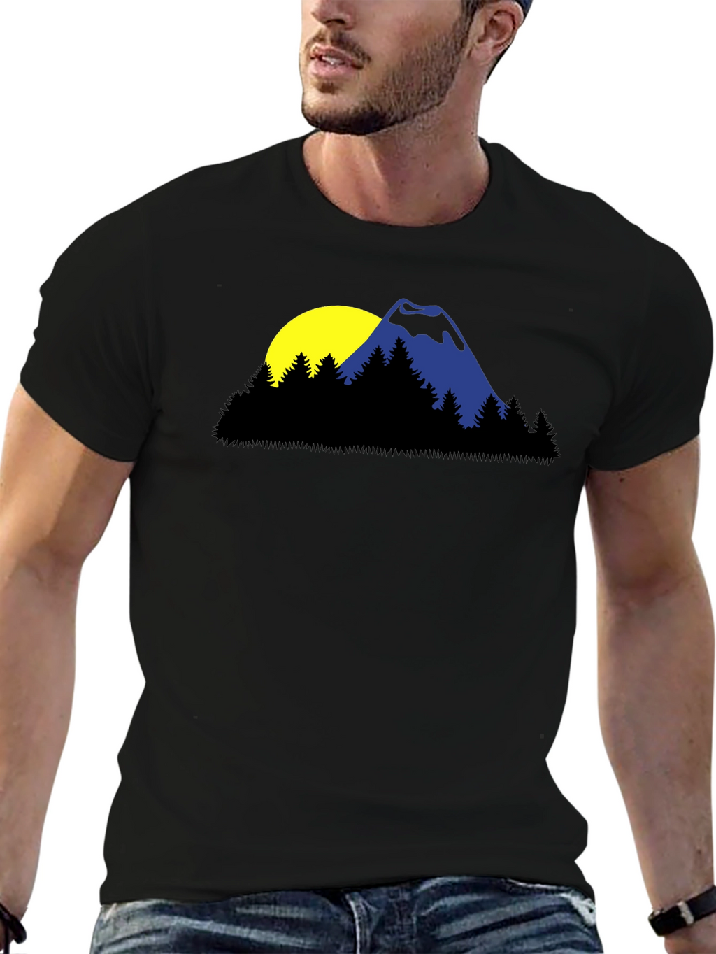Mountain Sunset Graphic Tee - Black Cotton Blend Shirt