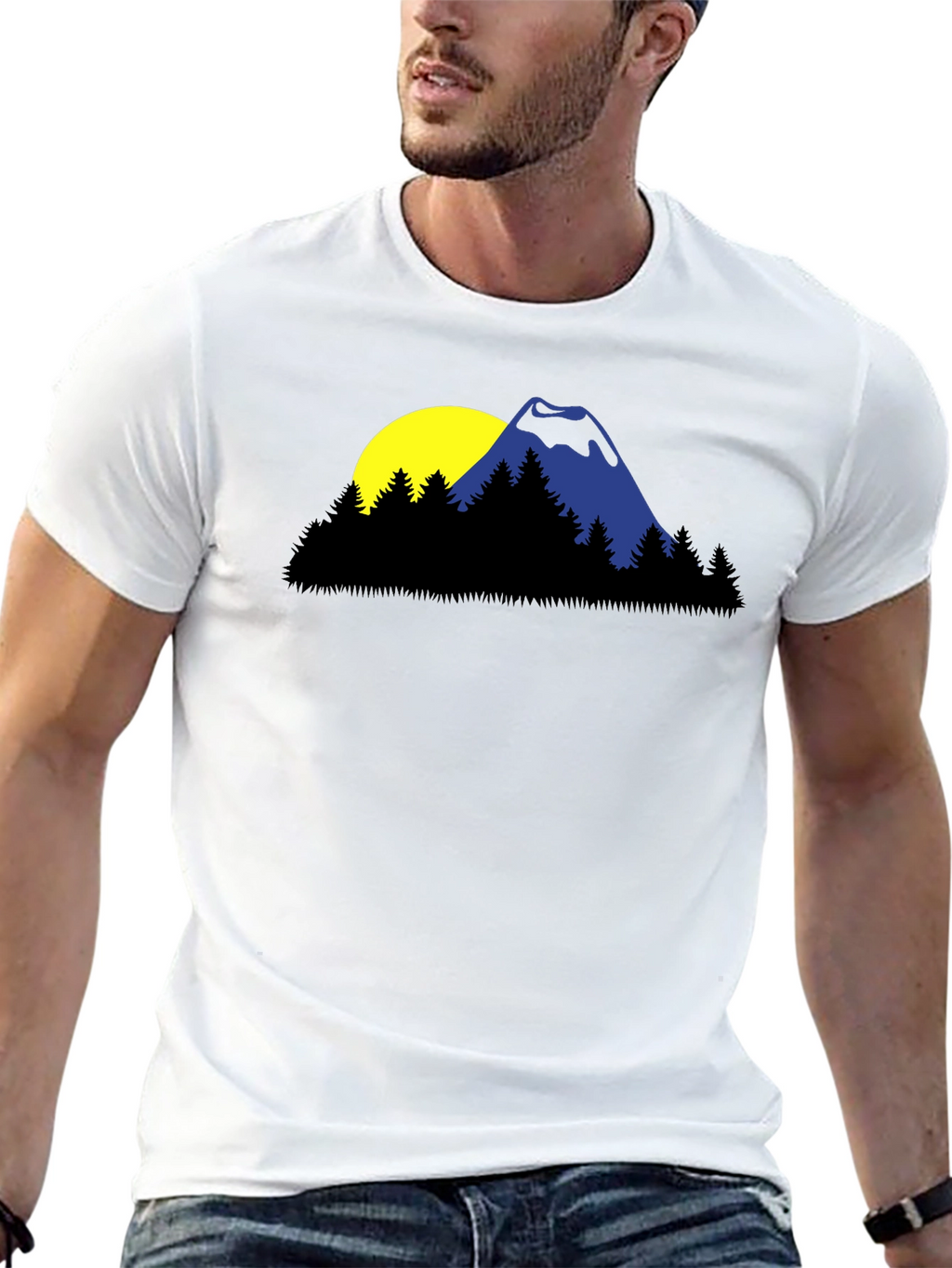 Mountain Sunset Graphic Tee - Black Cotton Blend Shirt