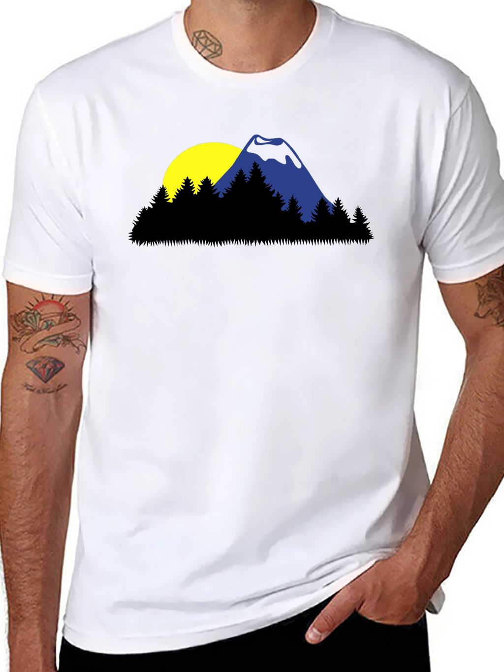Mountain Sunset Graphic Tee - Black Cotton Blend Shirt