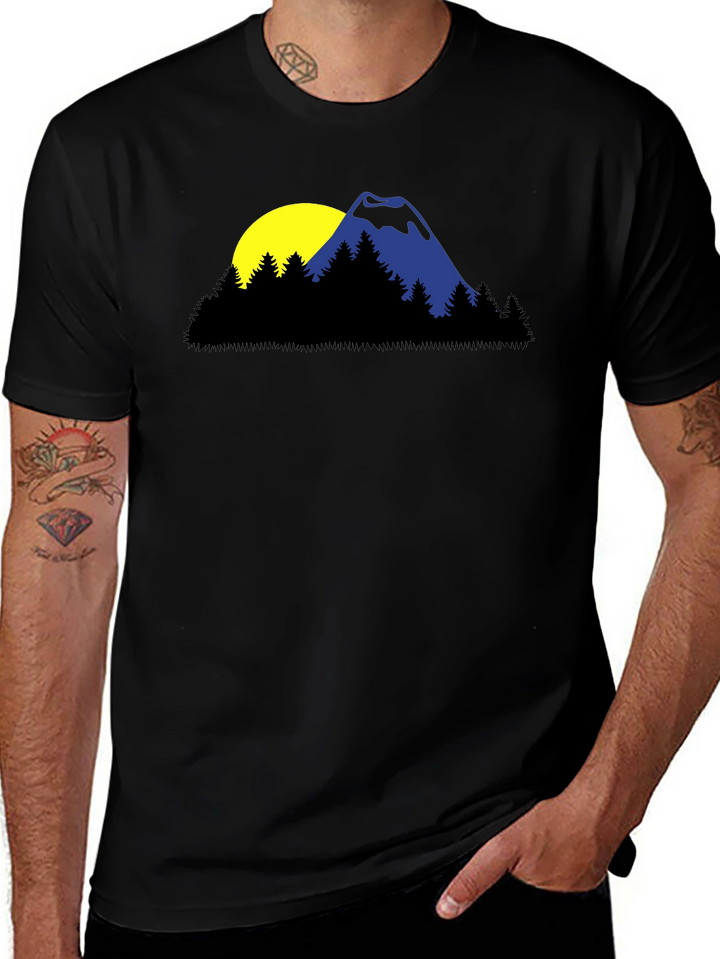 Mountain Sunset Graphic Tee - Black Cotton Blend Shirt