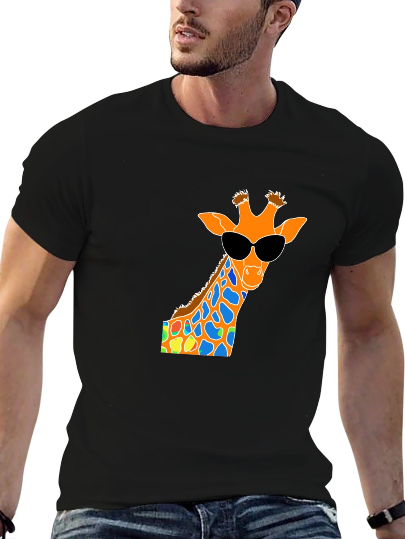Cool Giraffe Graphic Tee - Black Cotton T-Shirt