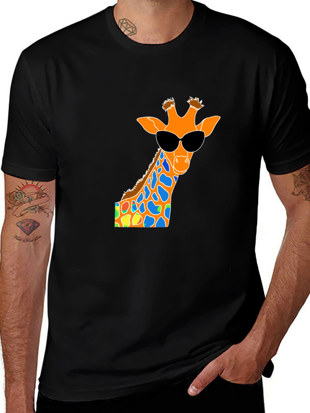 Cool Giraffe Graphic Tee - Black Cotton T-Shirt