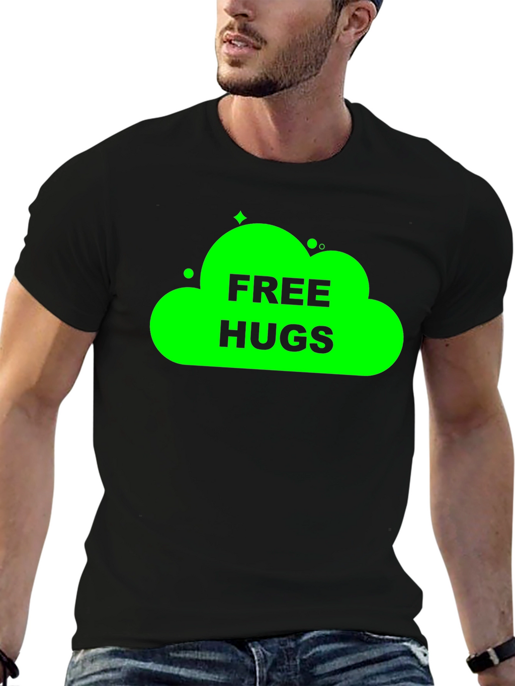 Free Hugs Graphic Tee - Black Cotton T-Shirt
