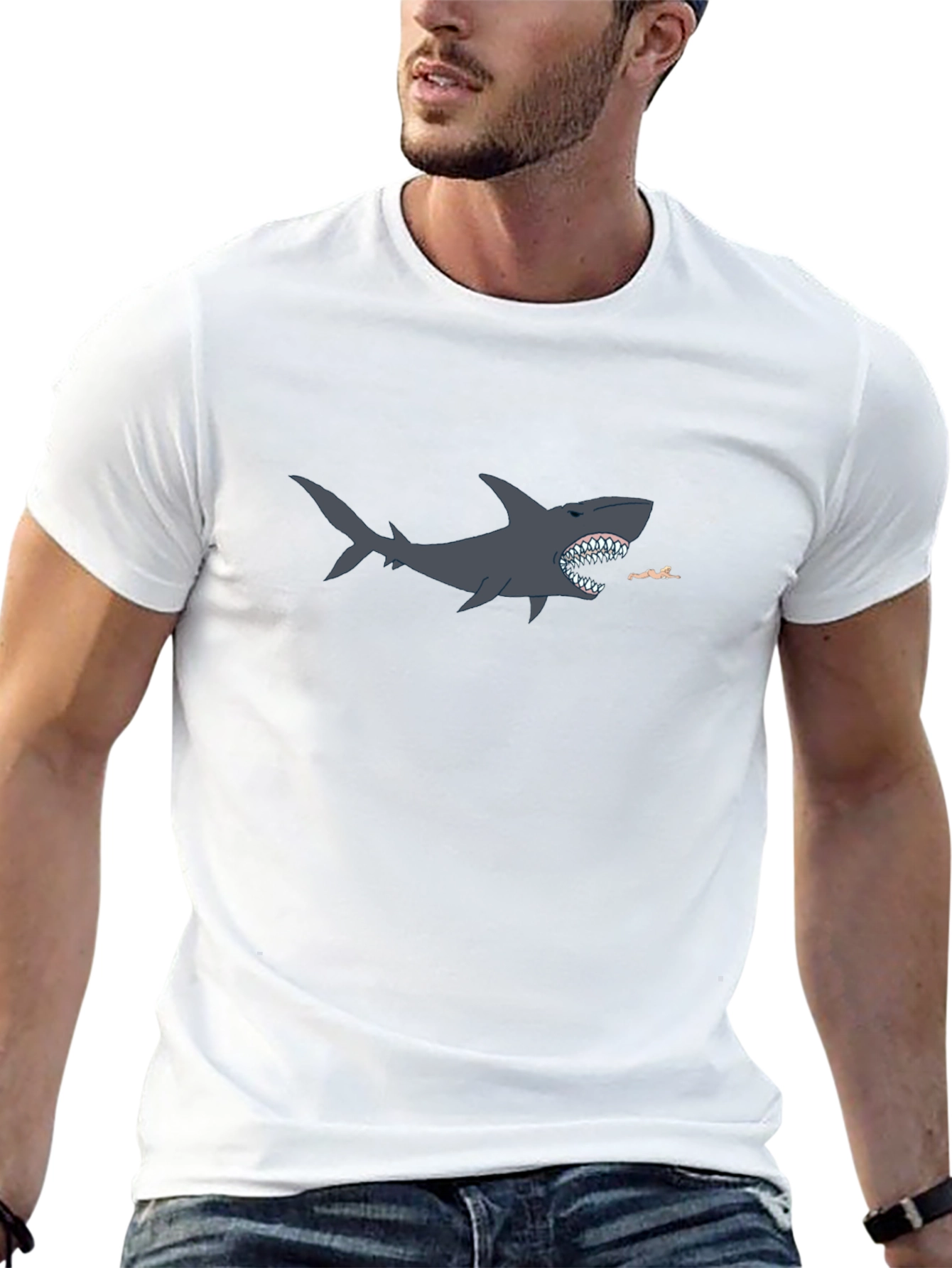 Shark Attack Graphic T-Shirt - Black Cotton Blend