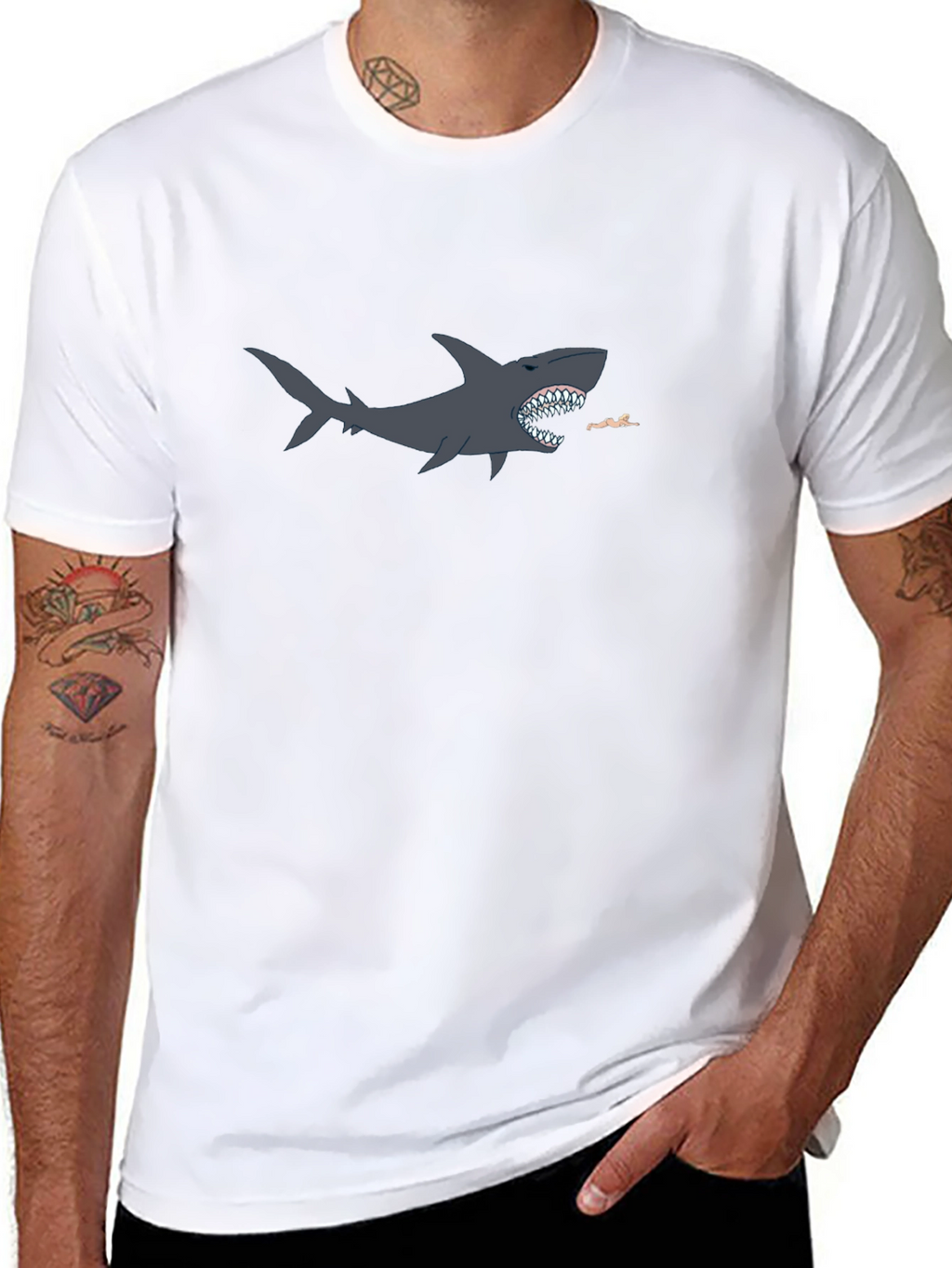 Shark Attack Graphic T-Shirt - Black Cotton Blend