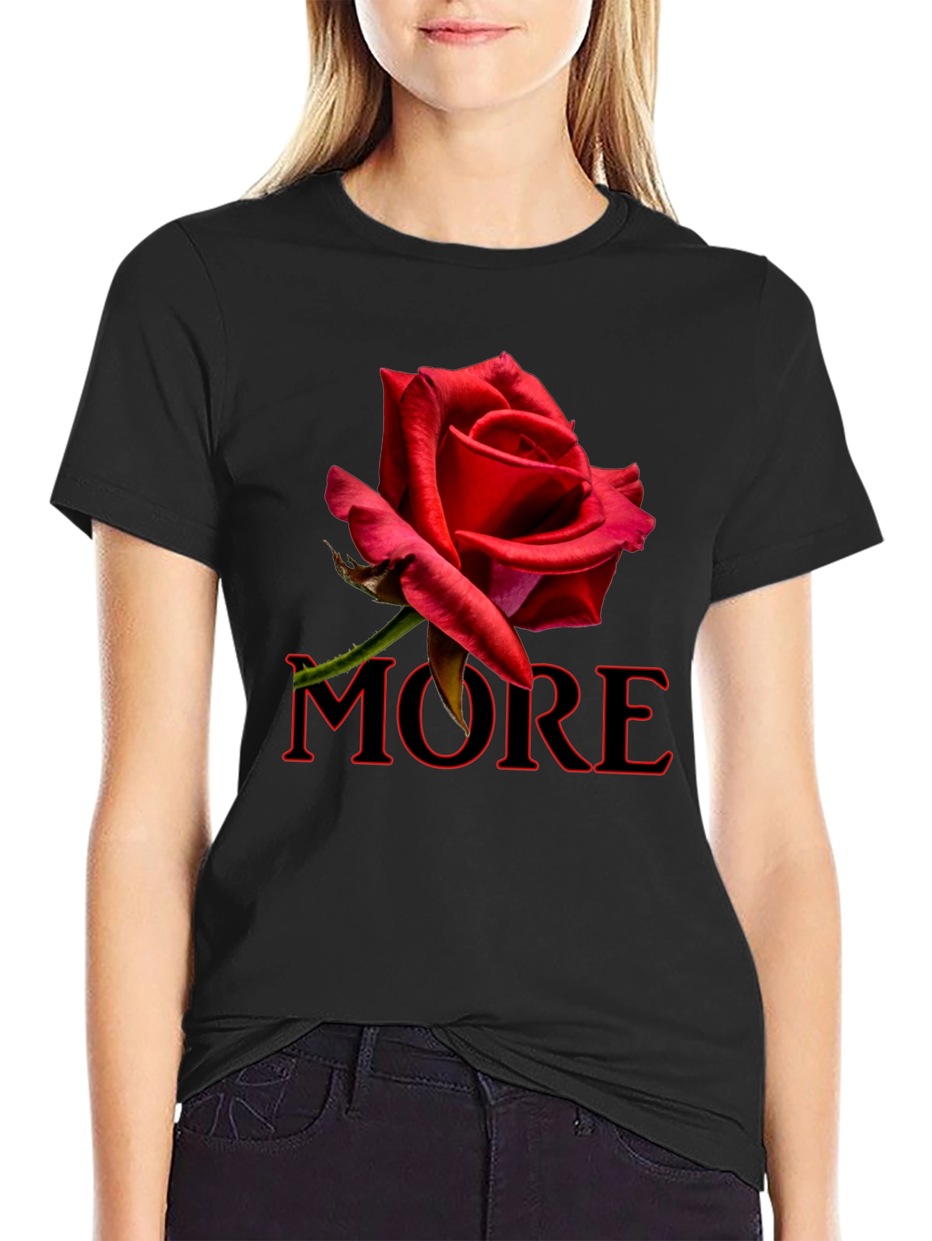 Red Rose MORE Graphic Black T-Shirt