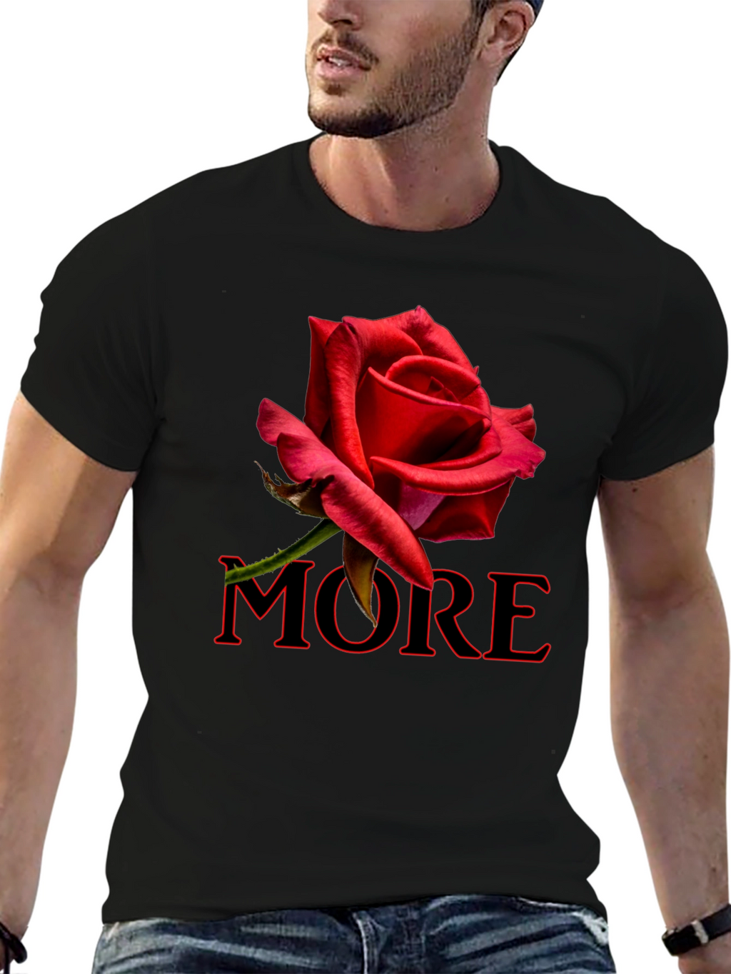 Red Rose MORE Graphic Black T-Shirt