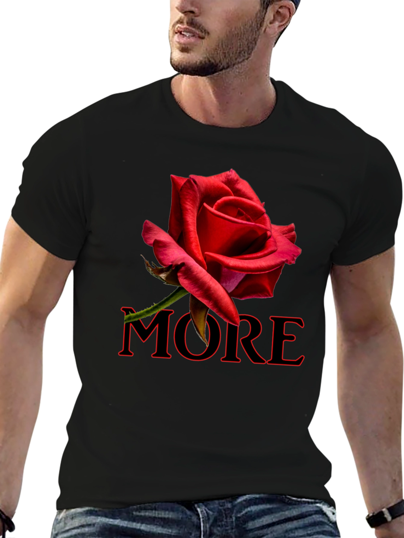 Red Rose MORE Graphic Black T-Shirt