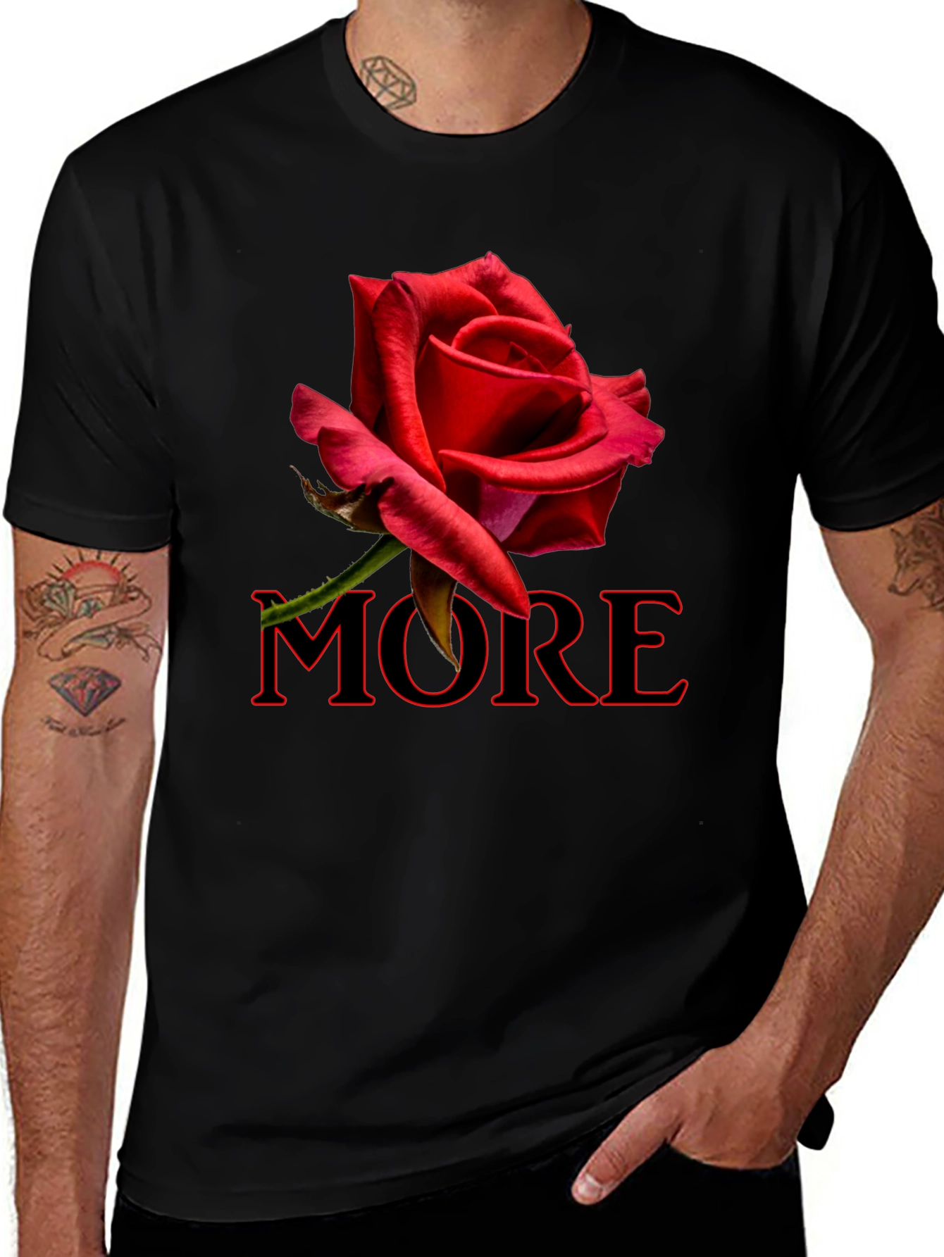 Red Rose MORE Graphic Black T-Shirt