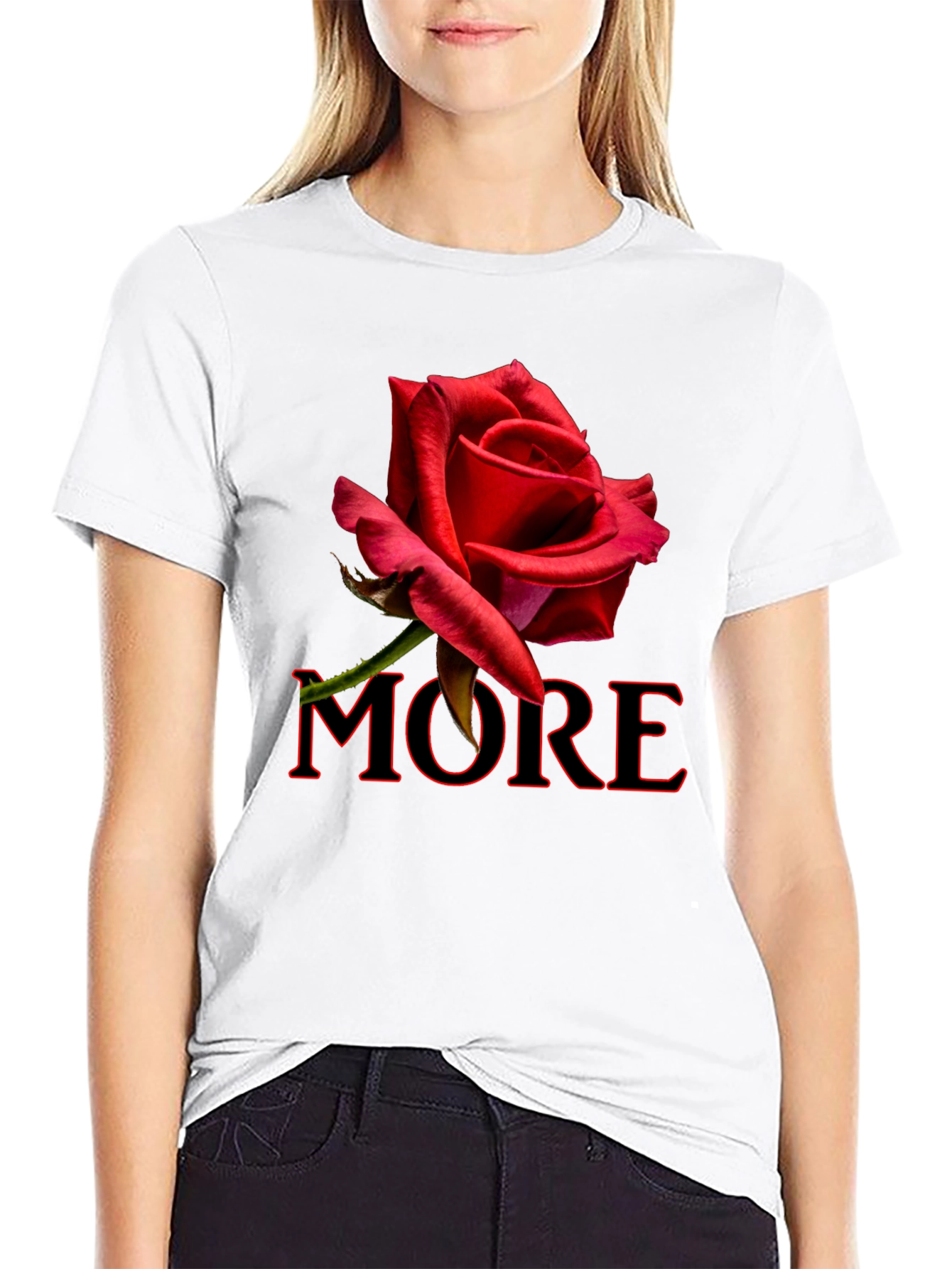Red Rose MORE Graphic Black T-Shirt