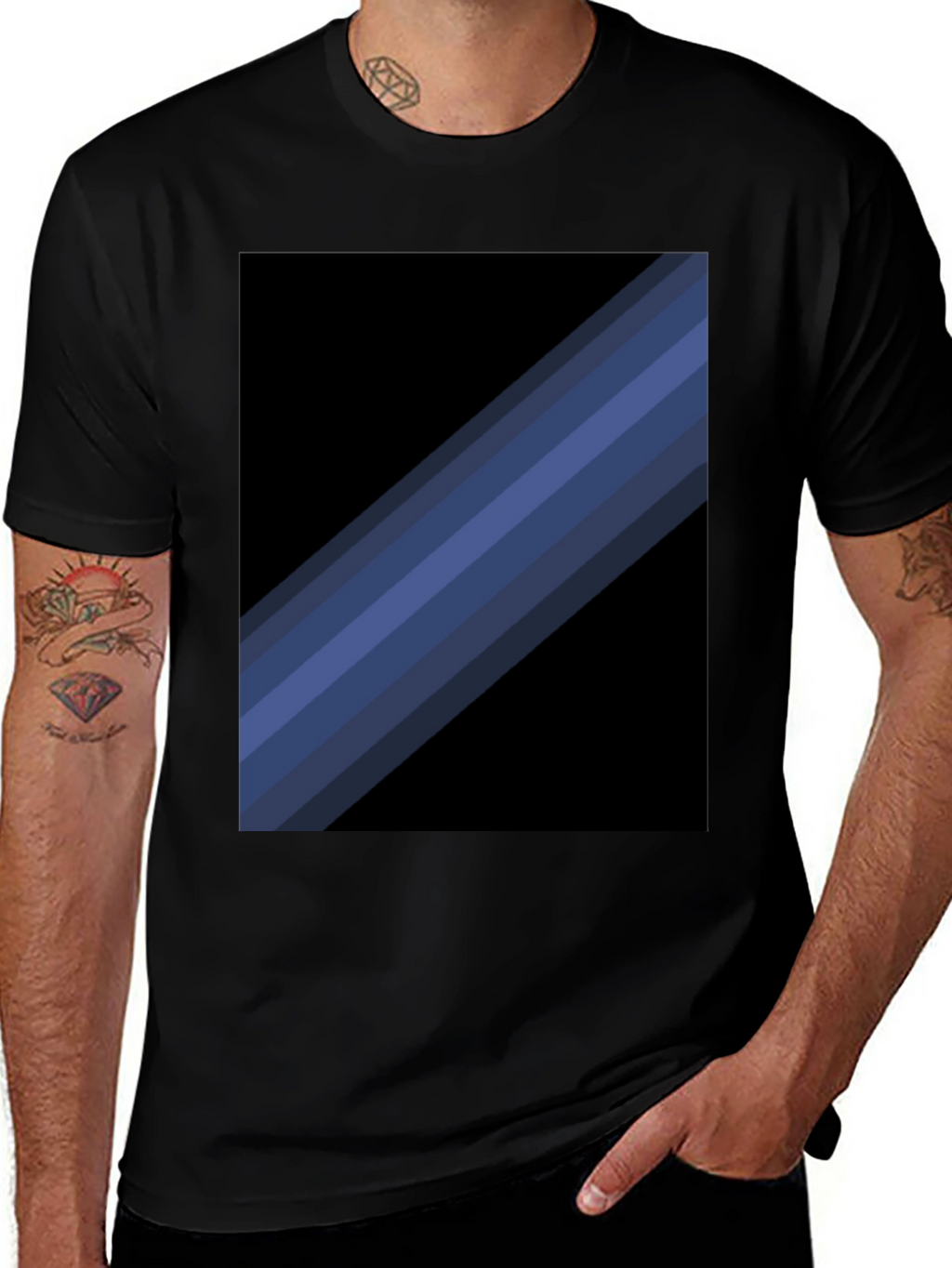 Striped Graphic Tee - Modern Black T-Shirt