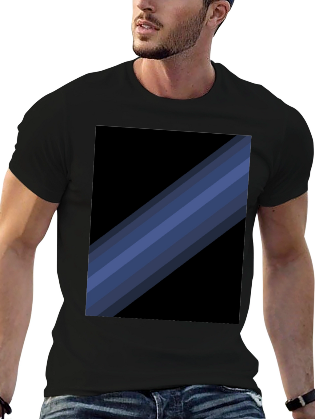 Striped Graphic Tee - Modern Black T-Shirt