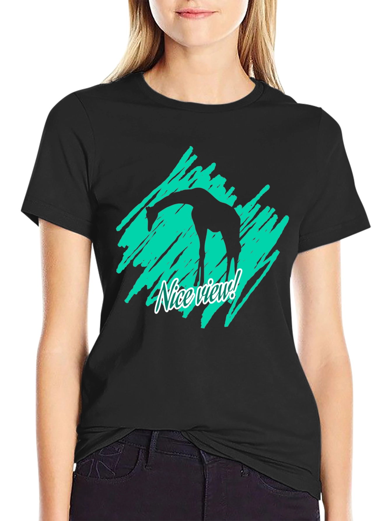 Giraffe Nice View Graphic Tee - Black Cotton Shirt