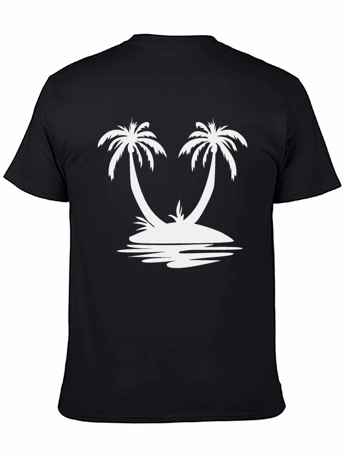 Palm Tree Island Graphic Tee - Relaxed Fit Black T-Shirt