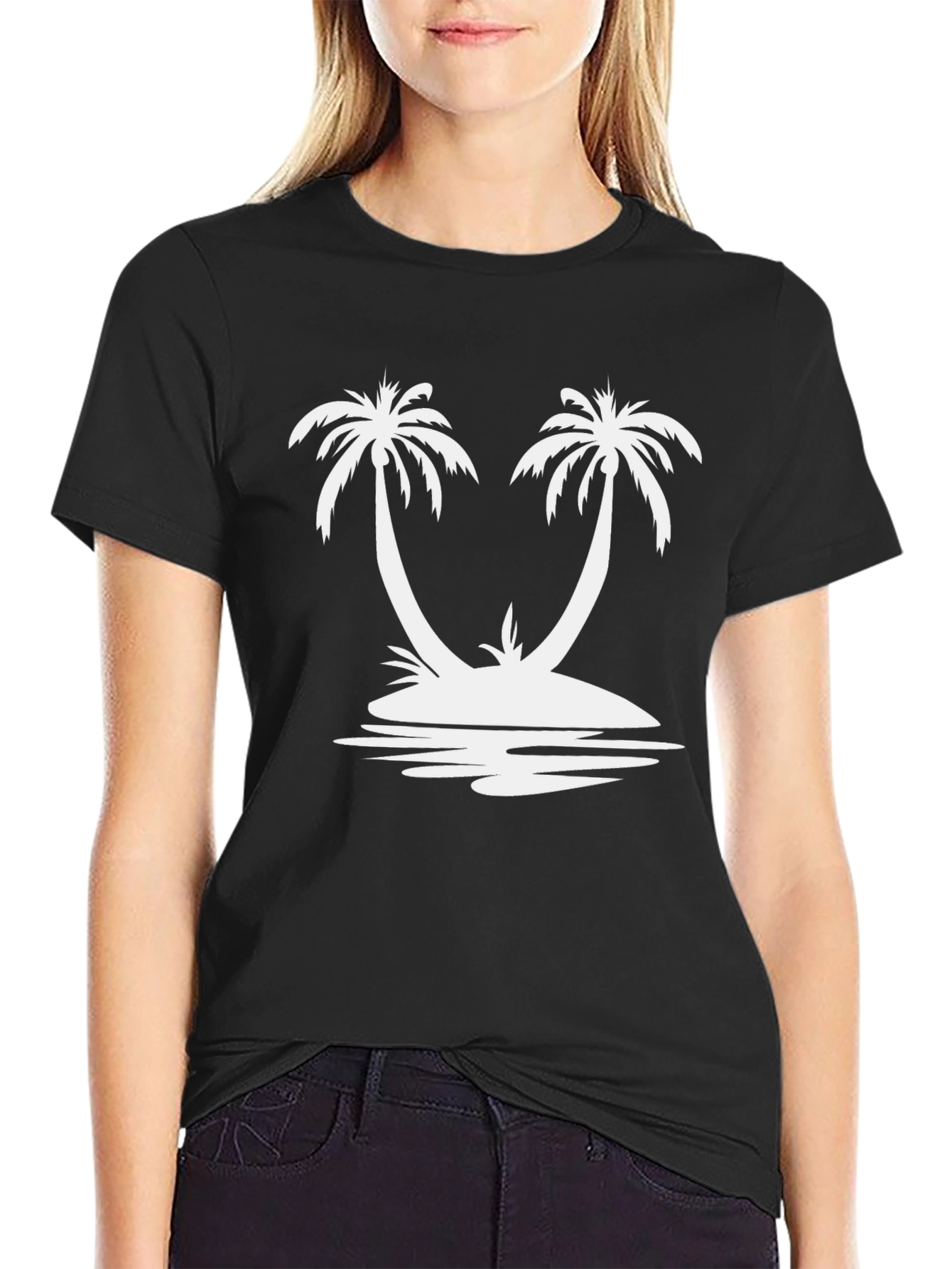 Palm Tree Island Graphic Tee - Relaxed Fit Black T-Shirt