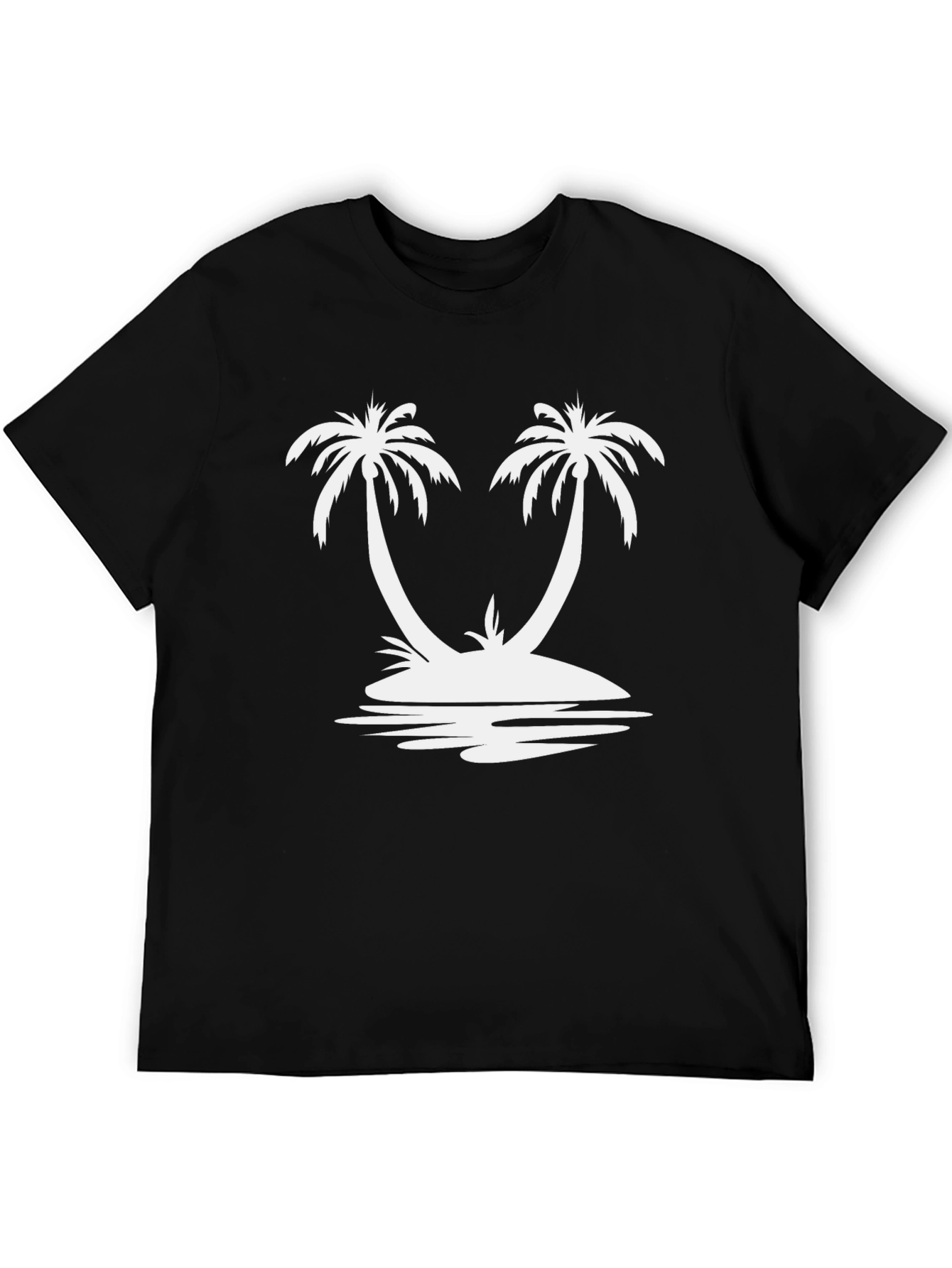 Palm Tree Island Graphic Tee - Relaxed Fit Black T-Shirt