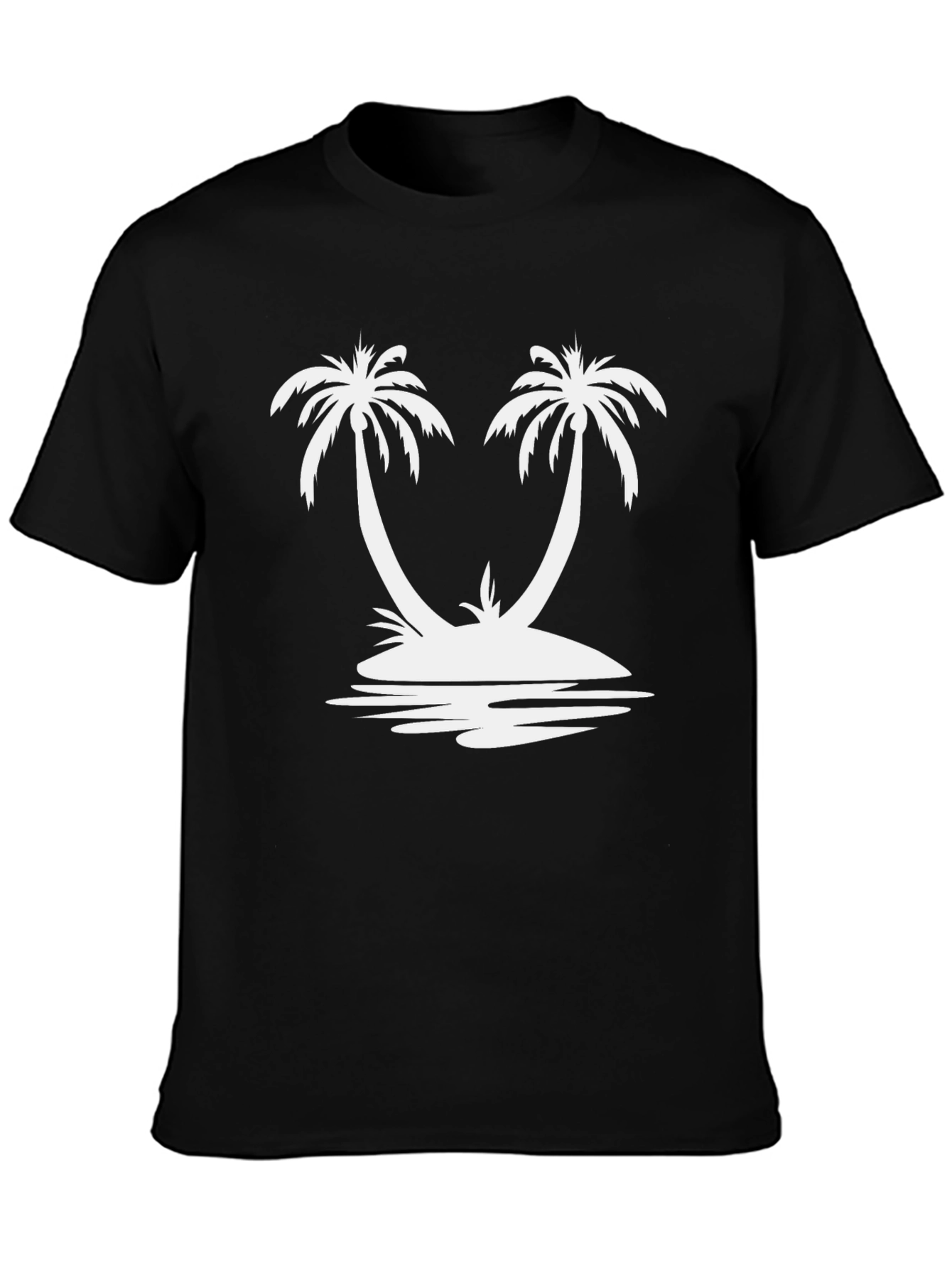 Palm Tree Island Graphic Tee - Relaxed Fit Black T-Shirt