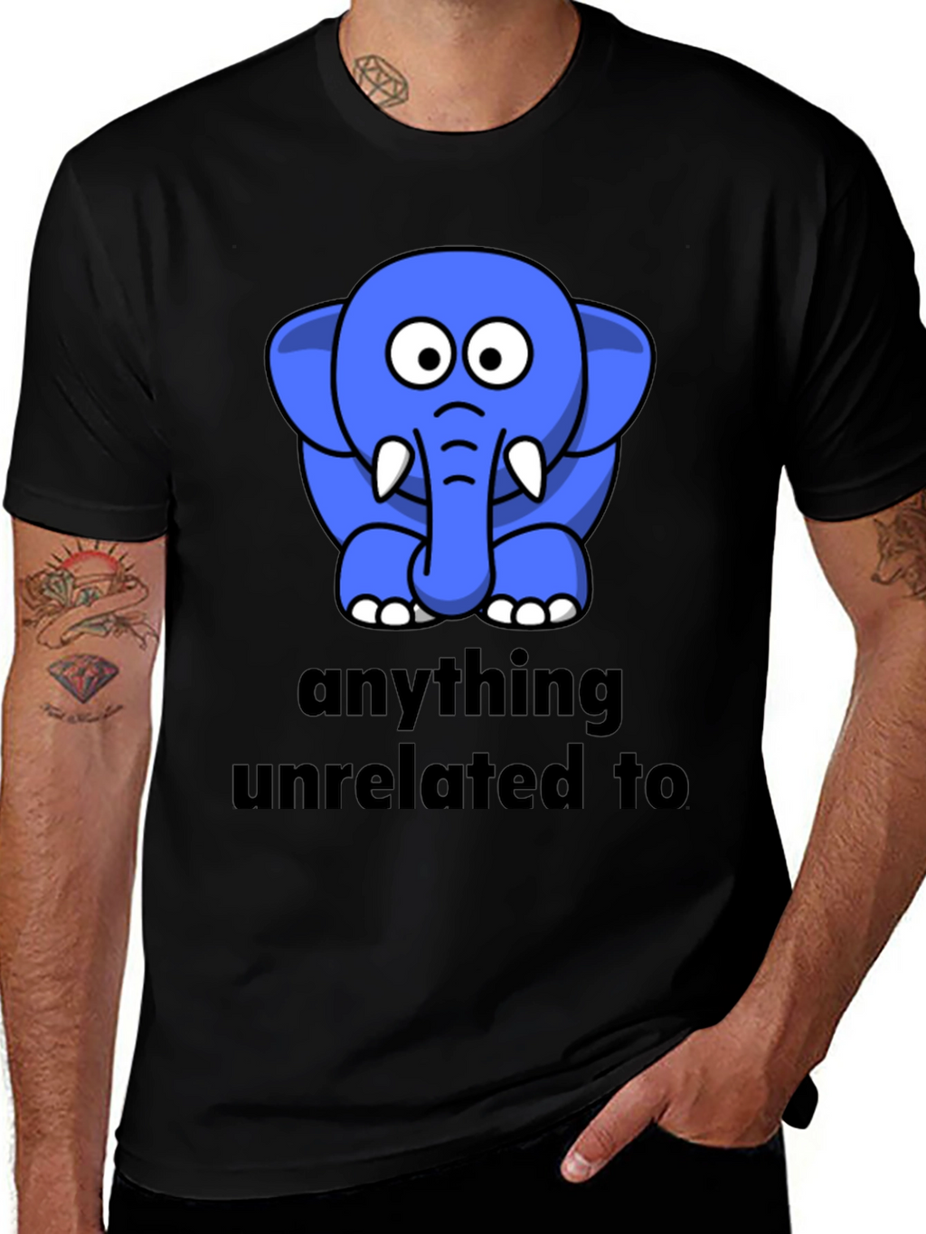 Funny Elephant Graphic Black T-Shirt