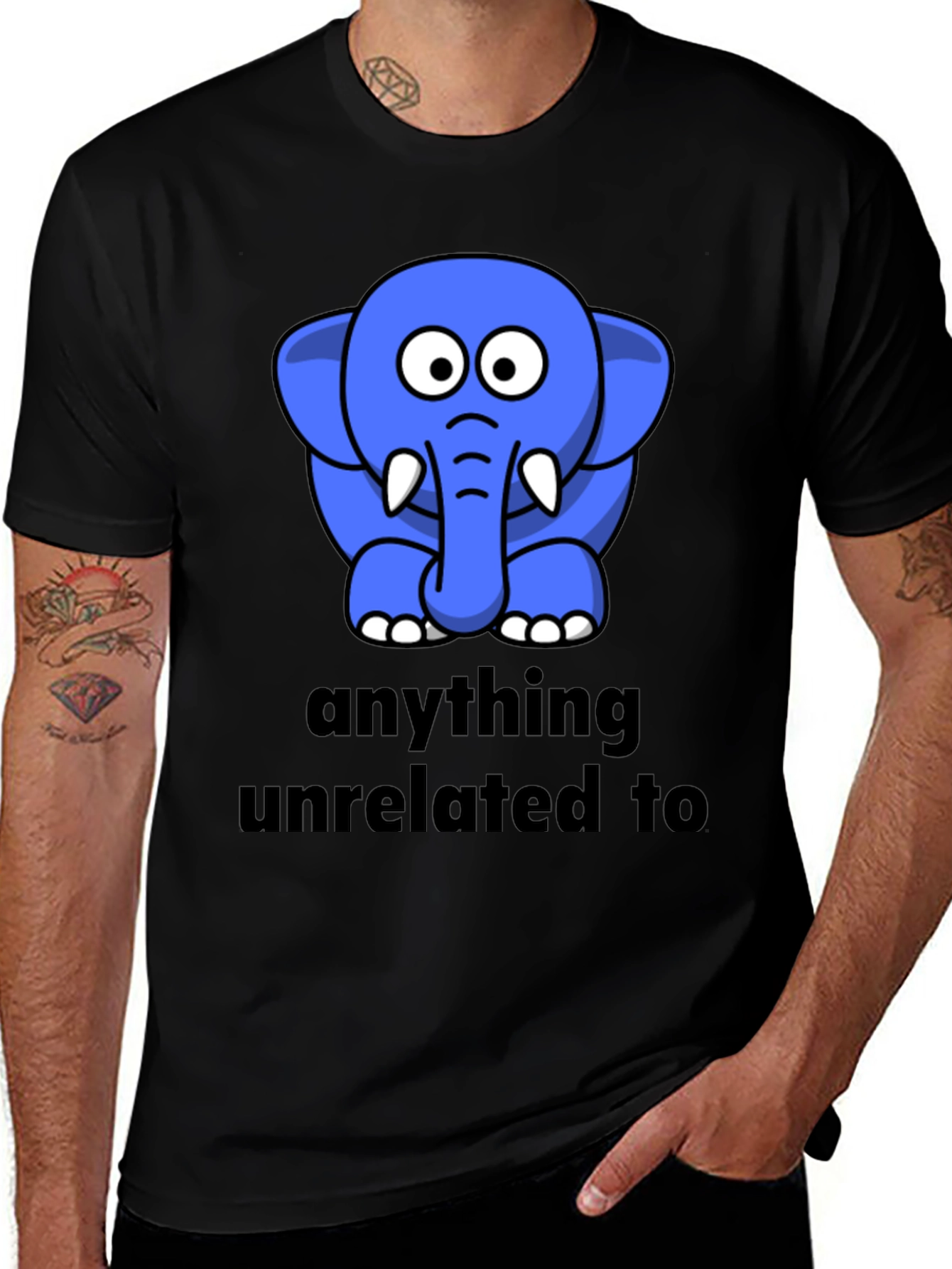 Funny Elephant Graphic Black T-Shirt