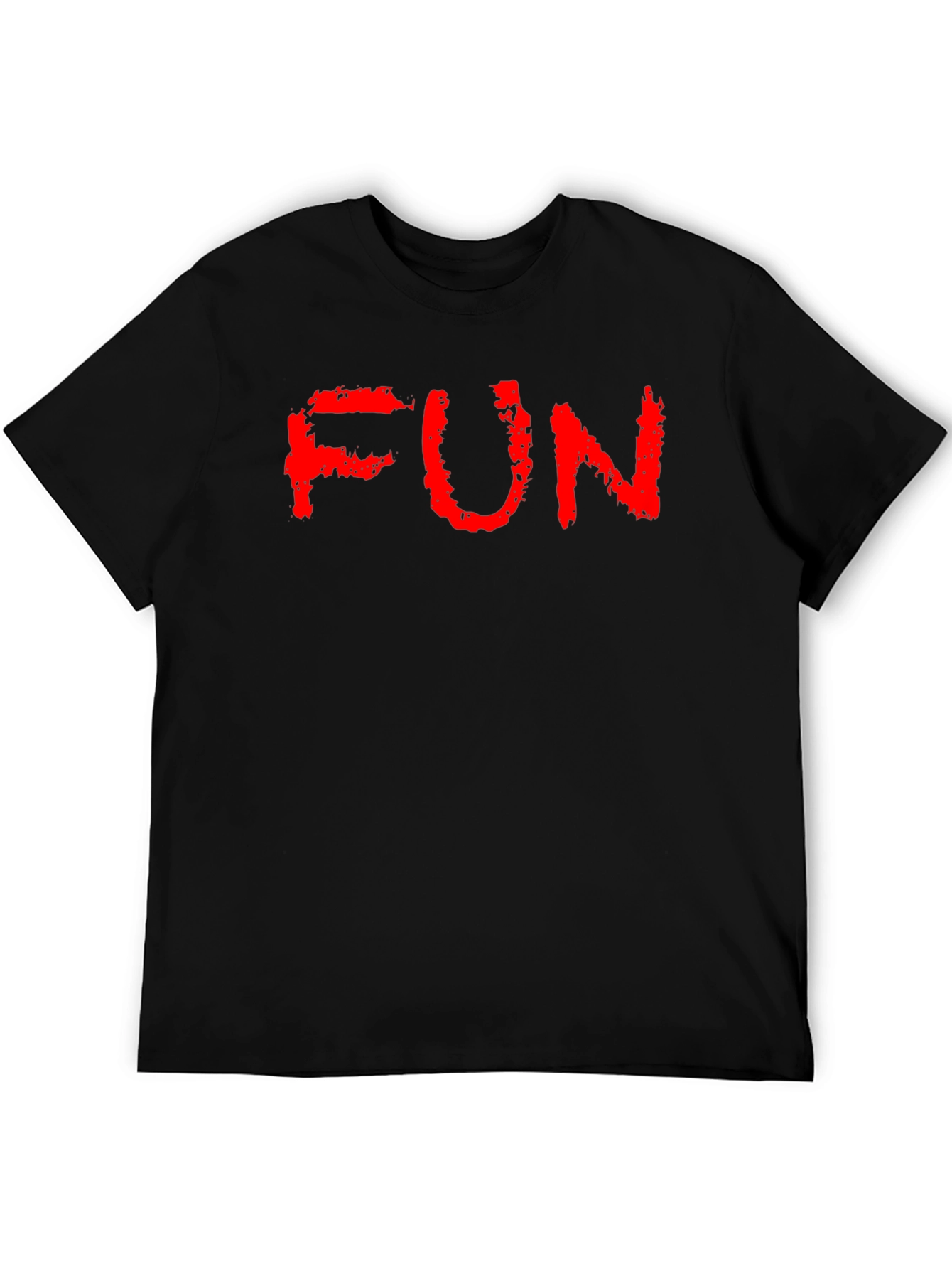 FUN Red Text Black Cotton T-Shirt