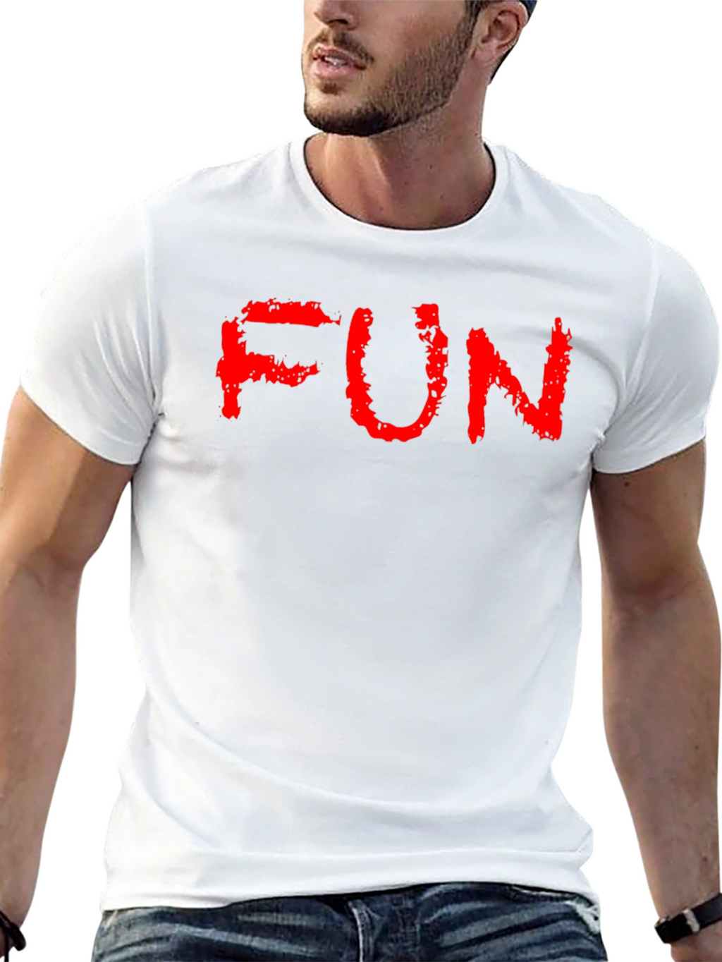 FUN Red Text Black Cotton T-Shirt