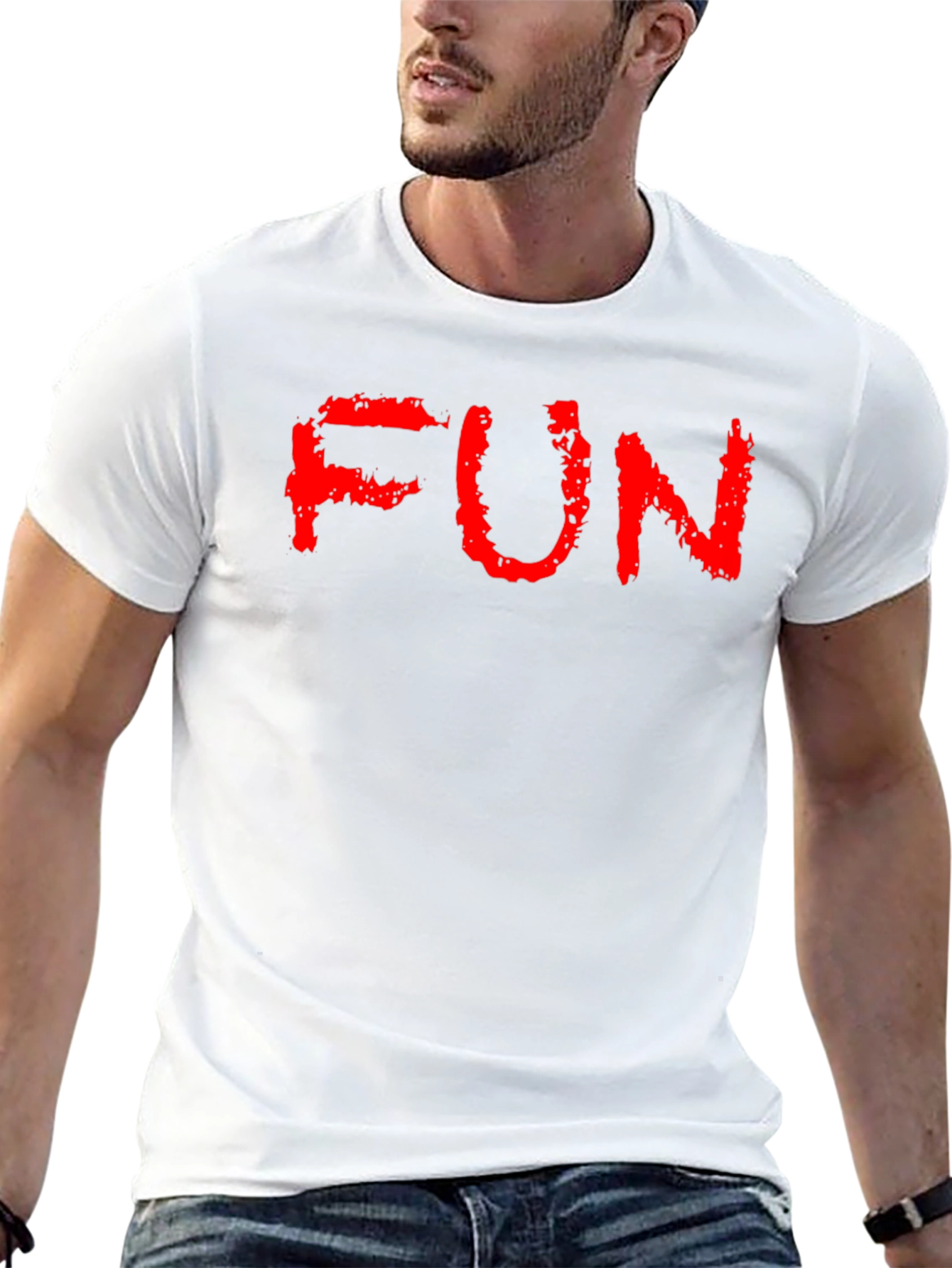 FUN Red Text Black Cotton T-Shirt