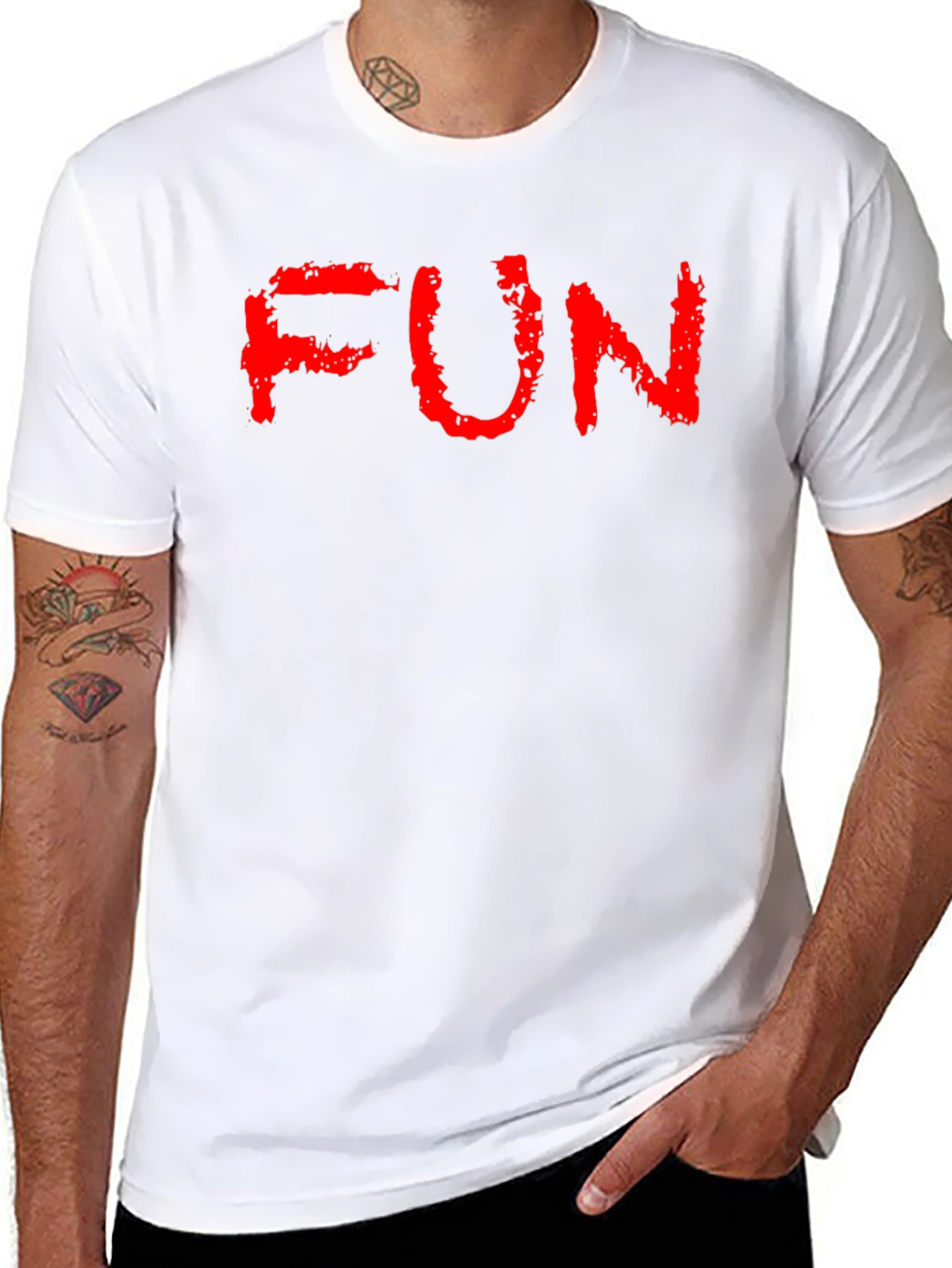 FUN Red Text Black Cotton T-Shirt
