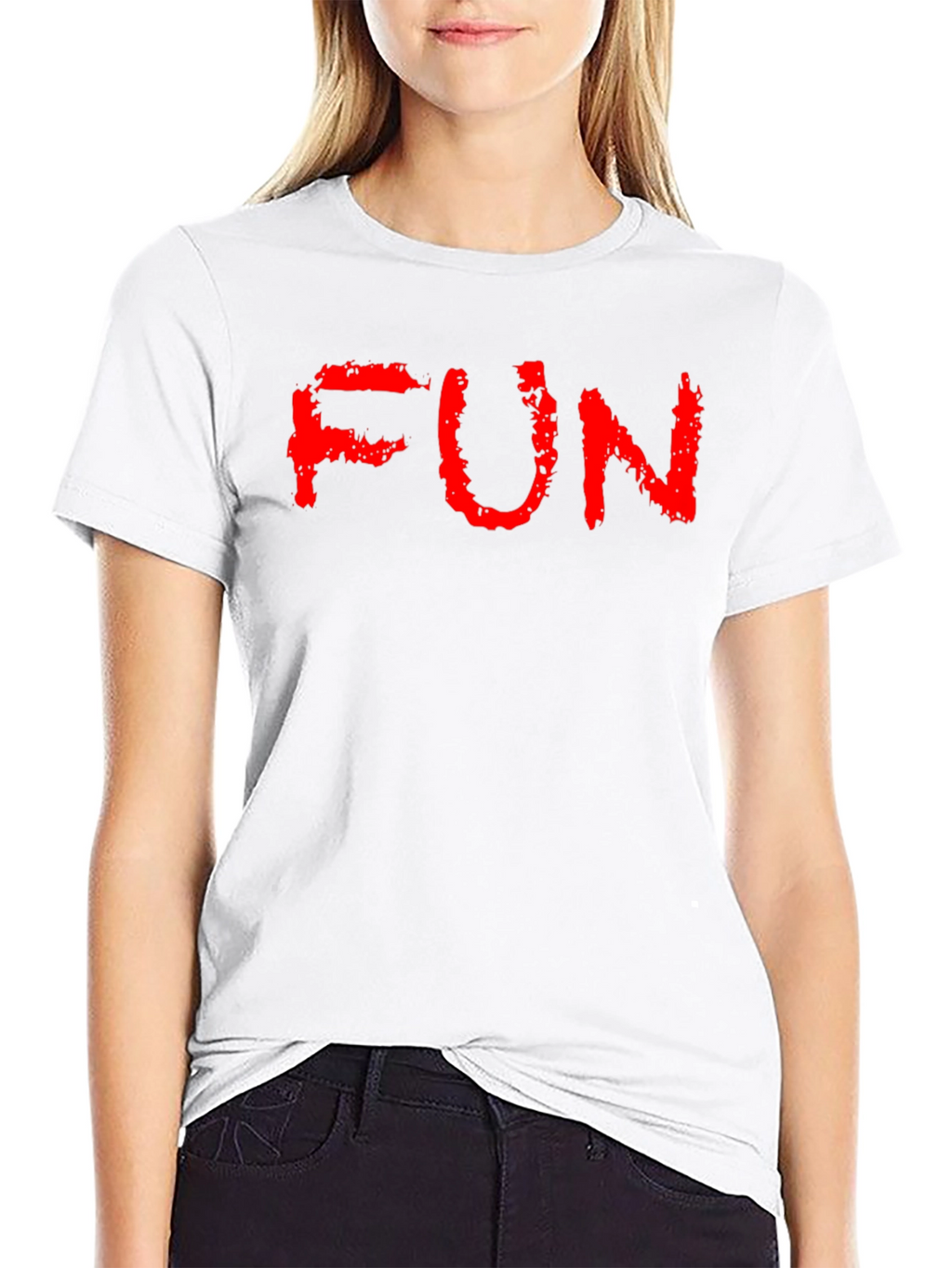 FUN Red Text Black Cotton T-Shirt