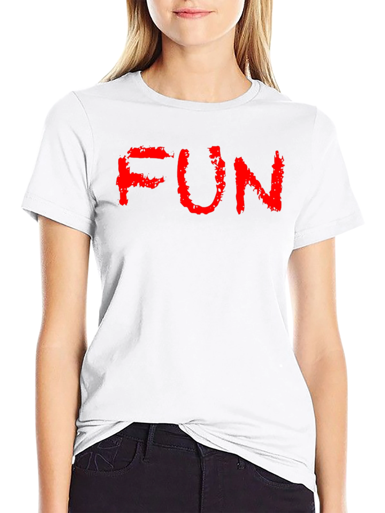 FUN Red Text Black Cotton T-Shirt