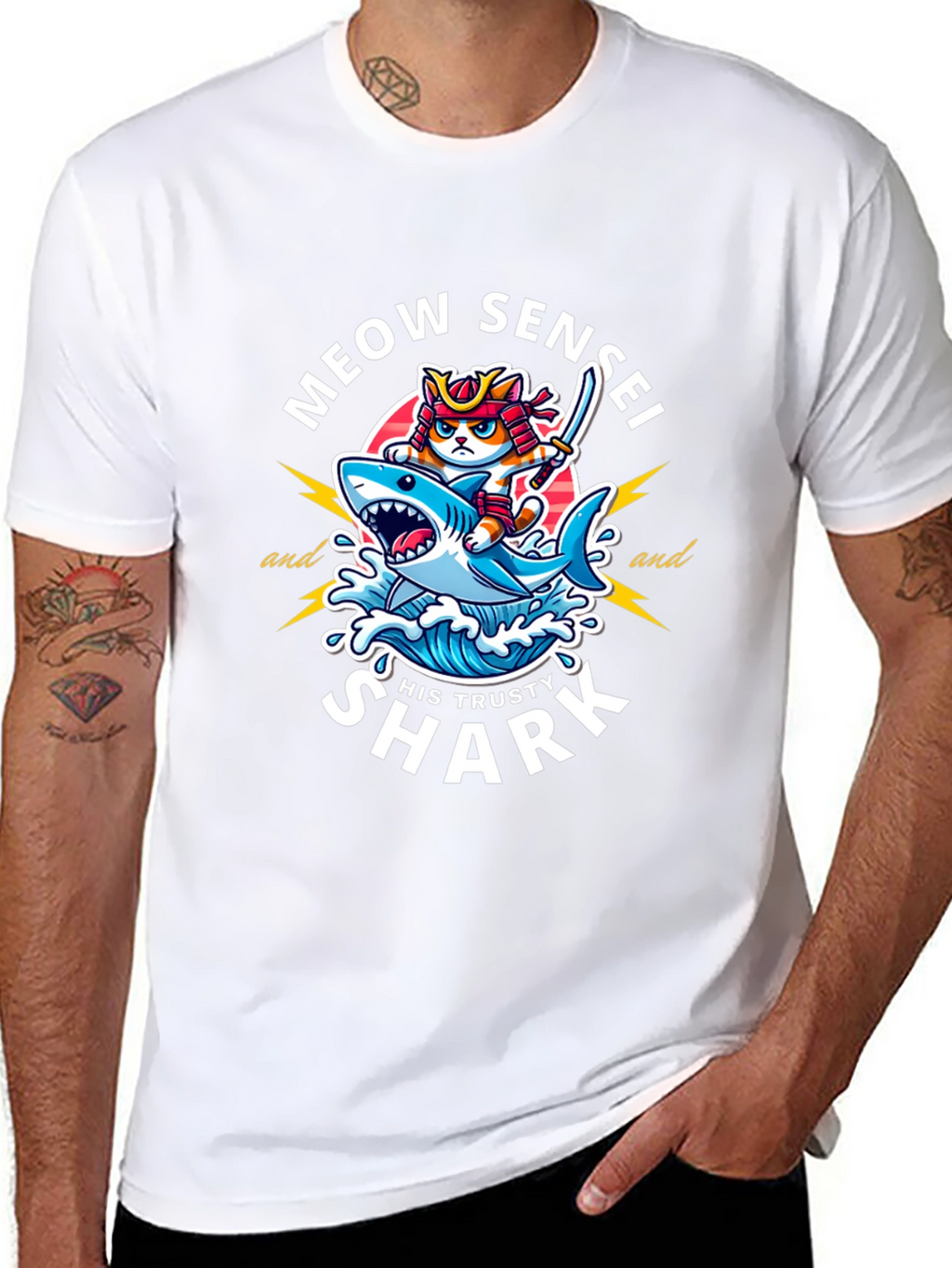 Meow Sensei & Shark T-Shirt - Fun Graphic Tee