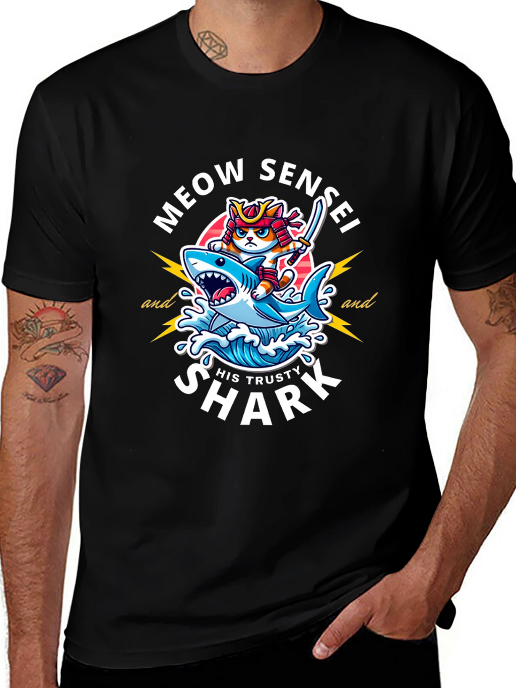 Meow Sensei & Shark T-Shirt - Fun Graphic Tee