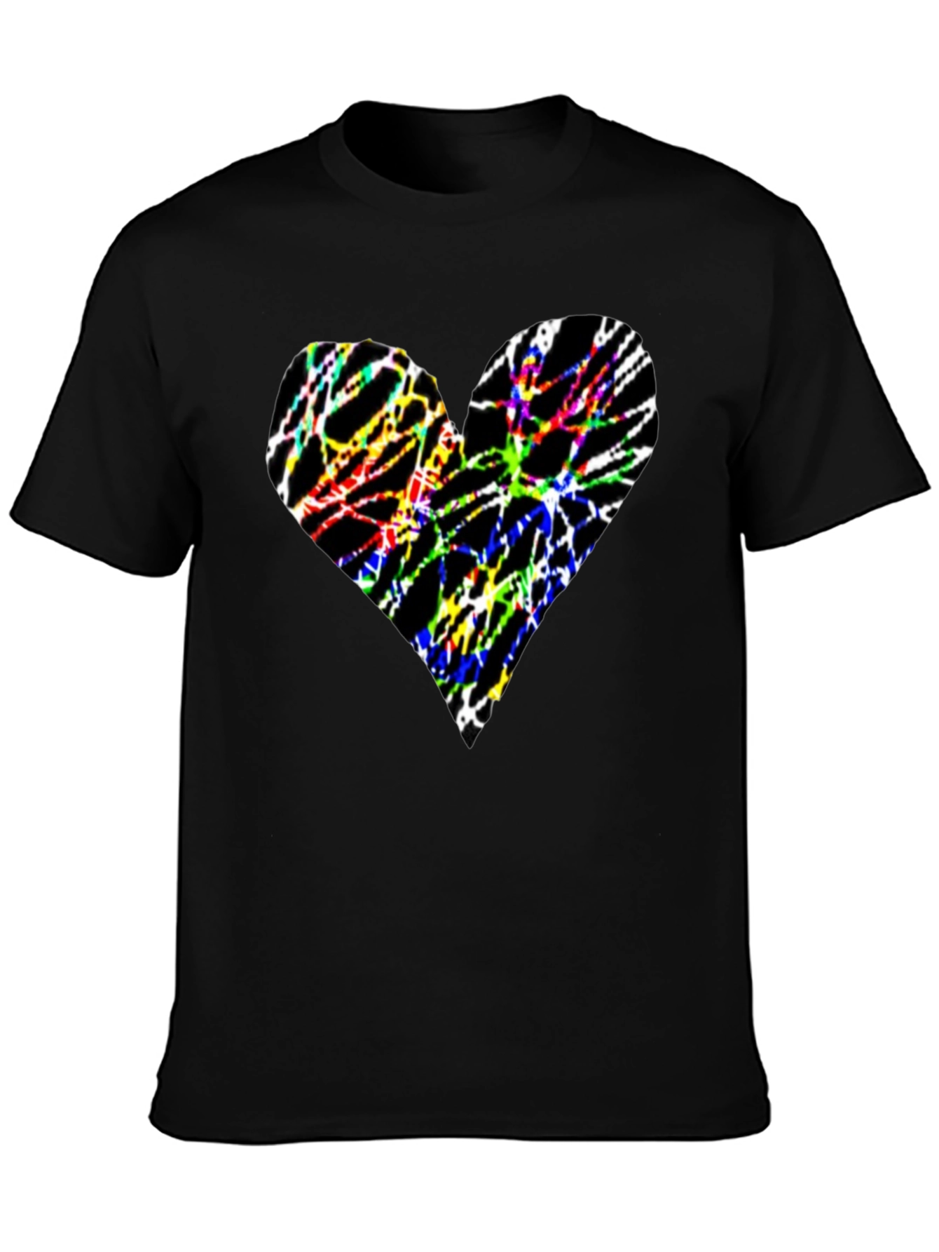 Colorful Heart Graphic Black T-Shirt