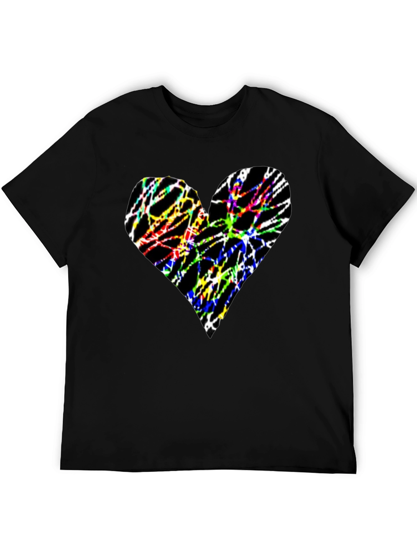 Colorful Heart Graphic Black T-Shirt