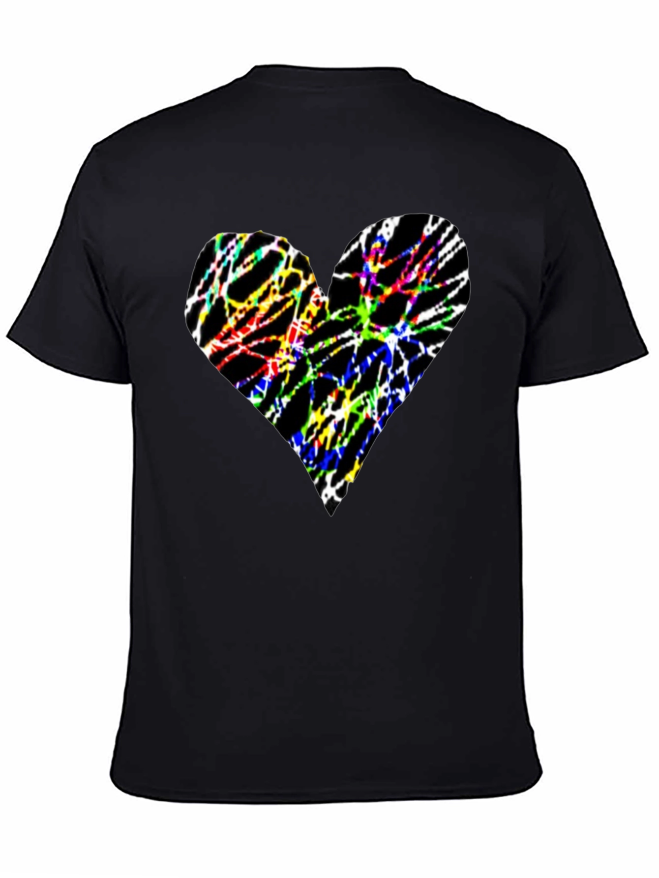Colorful Heart Graphic Black T-Shirt