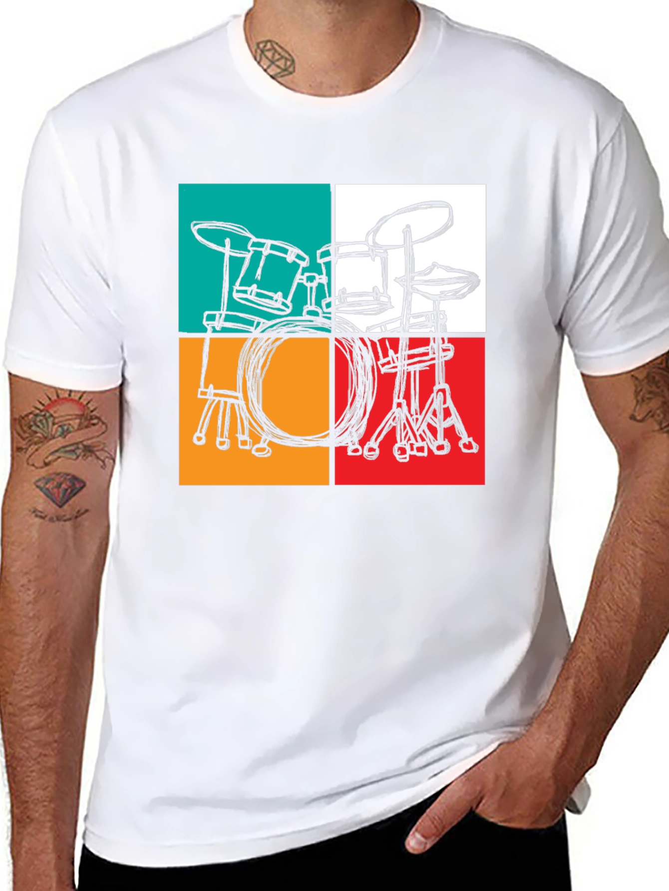 Retro Drum Set Graphic T-Shirt - Black