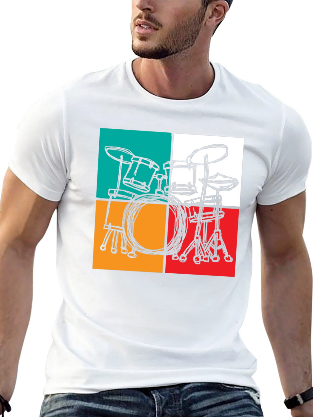 Retro Drum Set Graphic T-Shirt - Black