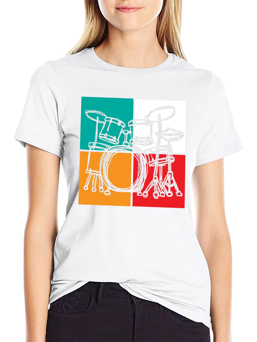 Retro Drum Set Graphic T-Shirt - Black