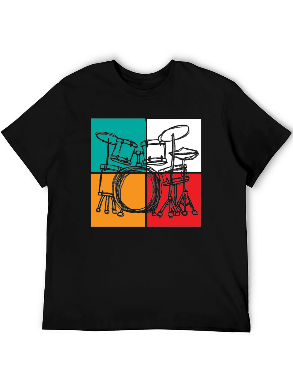 Retro Drum Set Graphic T-Shirt - Black