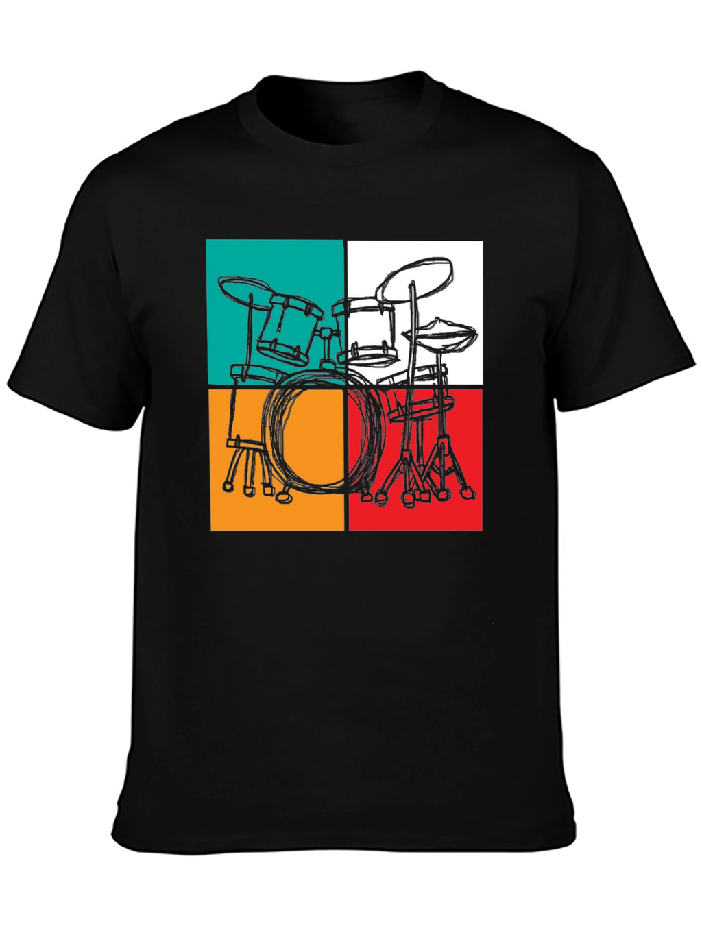 Retro Drum Set Graphic T-Shirt - Black