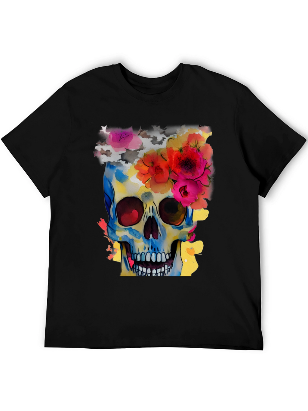 Floral Skull Graphic Tee - Mens Black T-Shirt