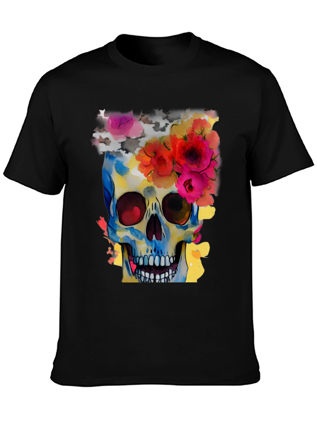 Floral Skull Graphic Tee - Mens Black T-Shirt