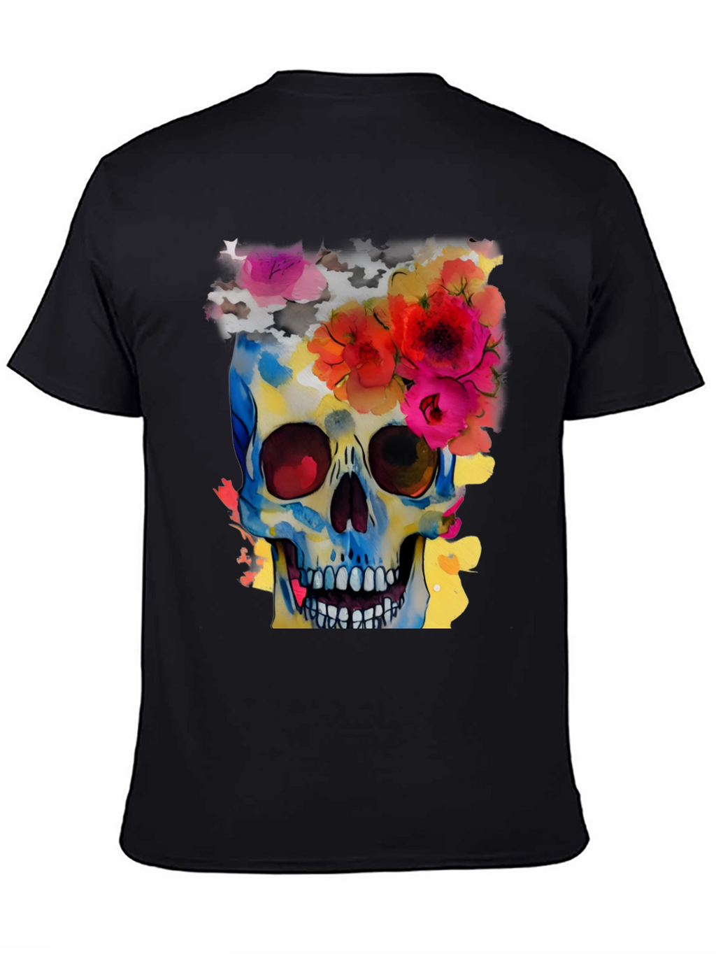 Floral Skull Graphic Tee - Mens Black T-Shirt