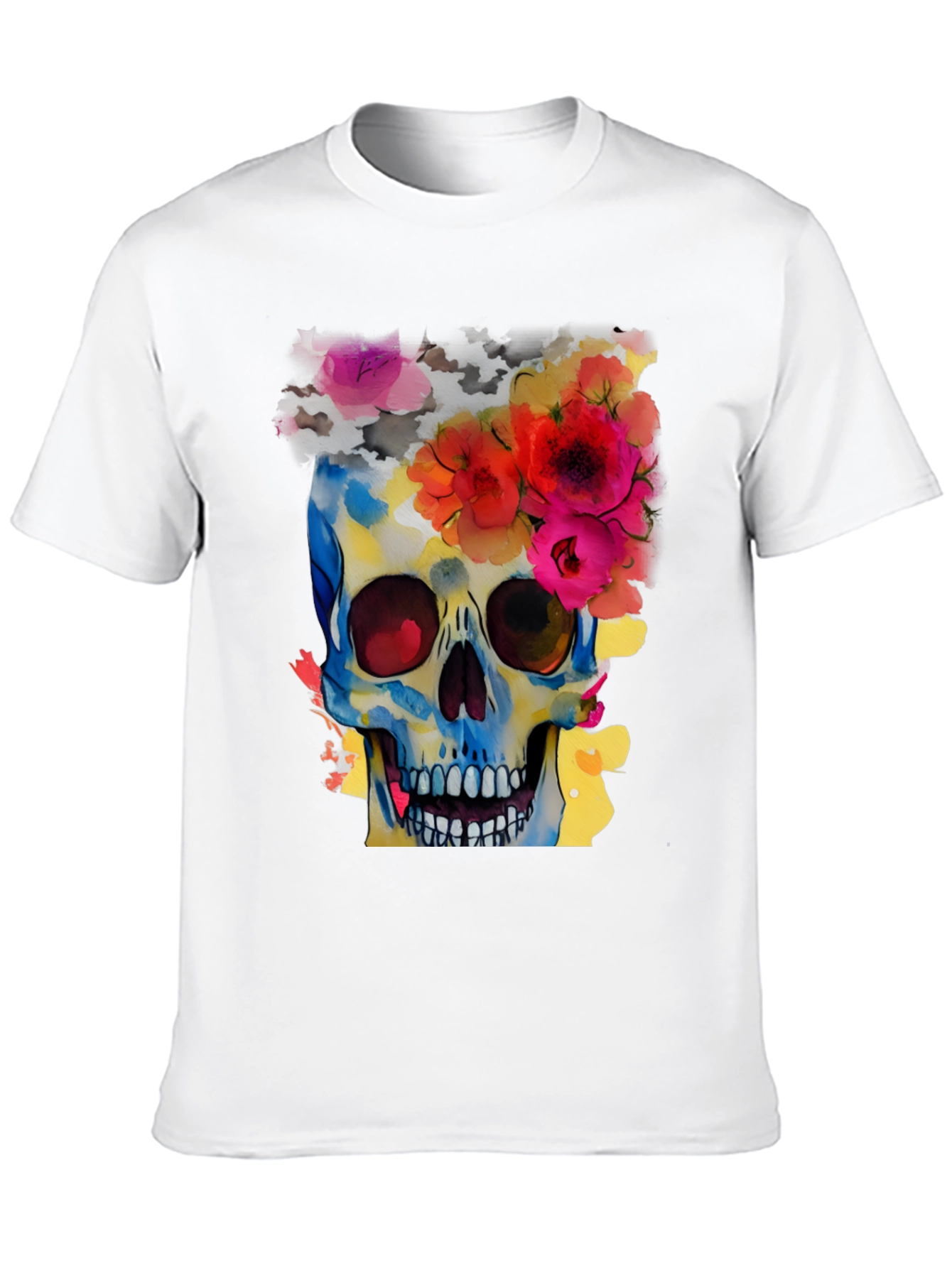 Floral Skull Graphic Tee - Mens Black T-Shirt