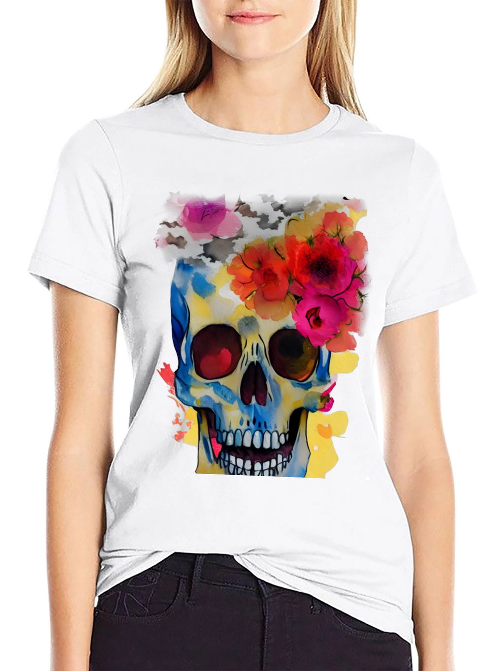 Floral Skull Graphic Tee - Mens Black T-Shirt